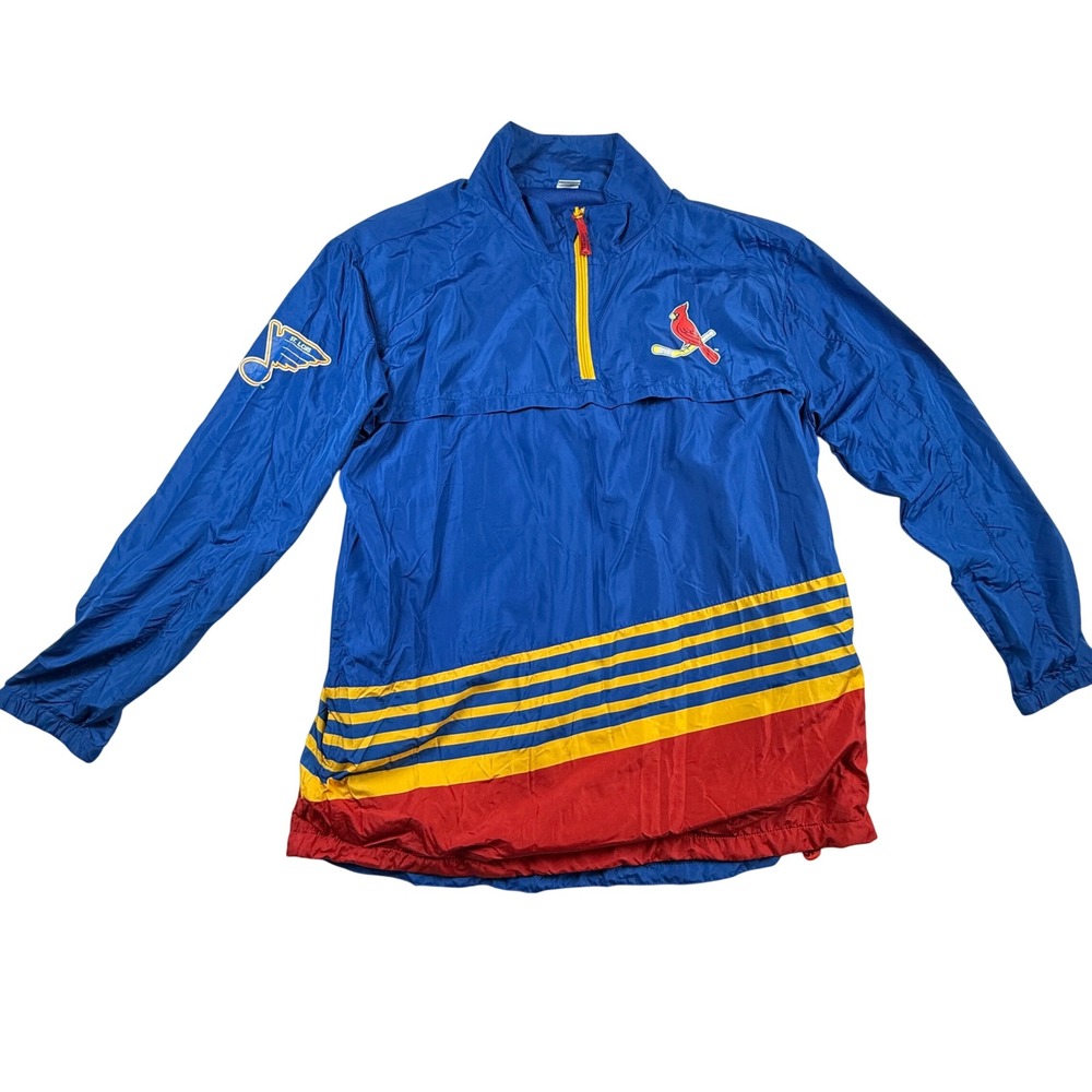 St. Louis Cardinals NHL Crossover Windbreaker Large Blue Red Yellow Pullover 1/4